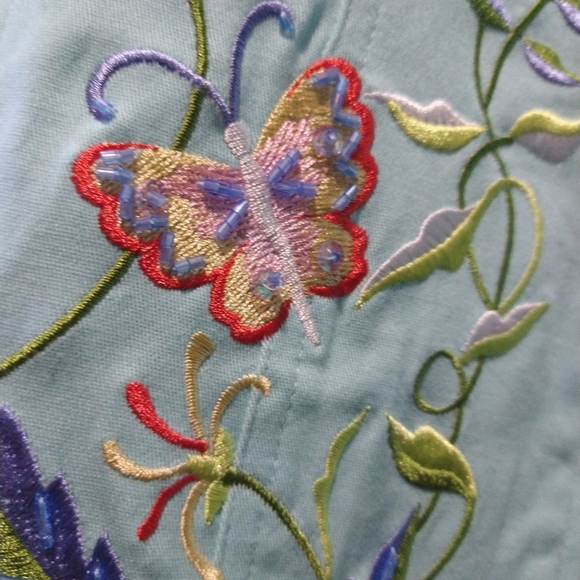 Quacker Factory Jacket Aqua Beaded Embroidered Zipper Jacket L NWOT - Picture 11 of 12